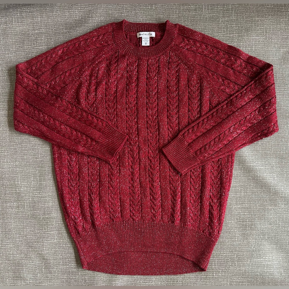 Athleta Crossroads Crew Sweater in Red Metallic Merino Wool size XS